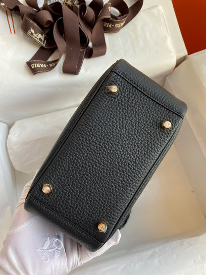 Hermes Mini Lindy Handmade Bag In Black Clemence Leather