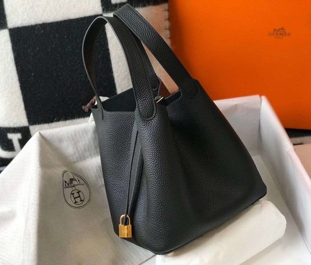 Hermes Picotin Lock 22 Bag In Black Clemence Leather