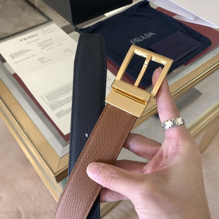 Prada Leather Reversible Belt Tan / Black