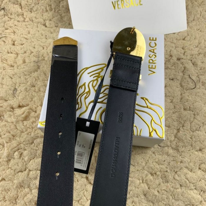 Versace Medusa Leather Belt with Diamonds Black