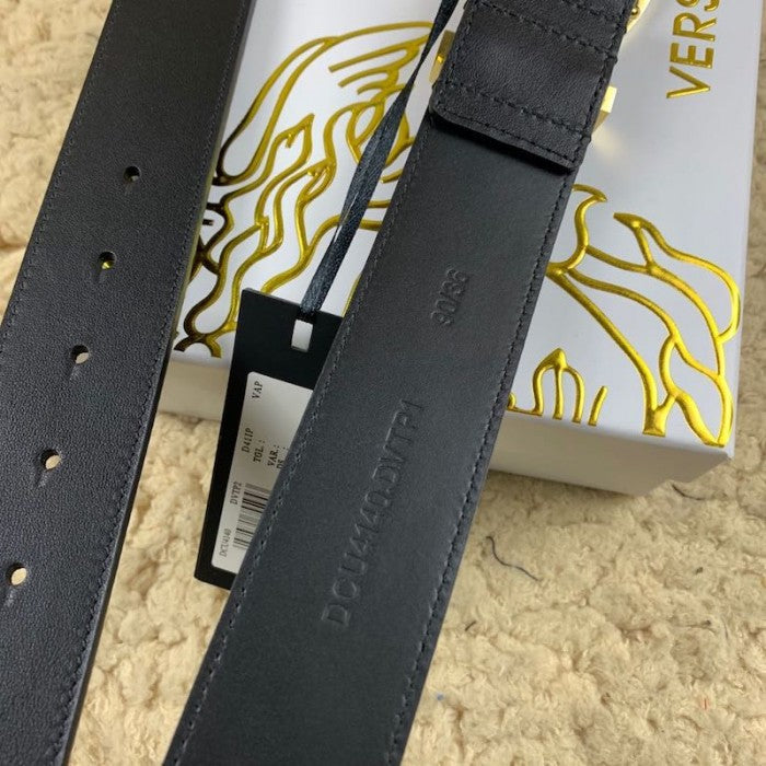 Versace Medusa Leather Belt with Diamonds Black